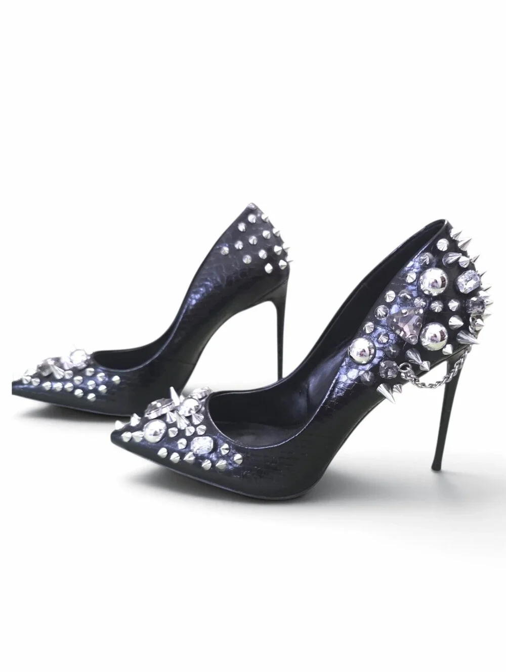 NEW Seve Madden Black Veronicka Silver Studded Pointed Toe Pump 7.5